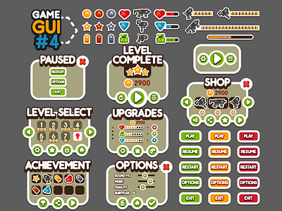 Game GUI #4 arcade assets creative market flat game gui guns interface military