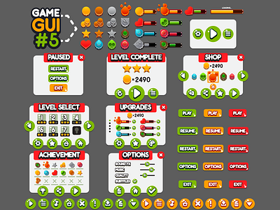 Game GUI #5 arcade assets elements flat game gui heart interface menu red