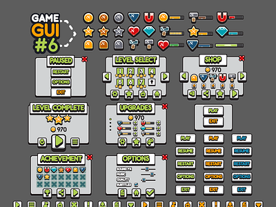 Game GUI #6 arcade assets elements flat game grey gui heart interface menu