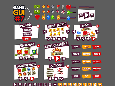 Game GUI #7 arcade assets elements flat game gui interface menu money purple