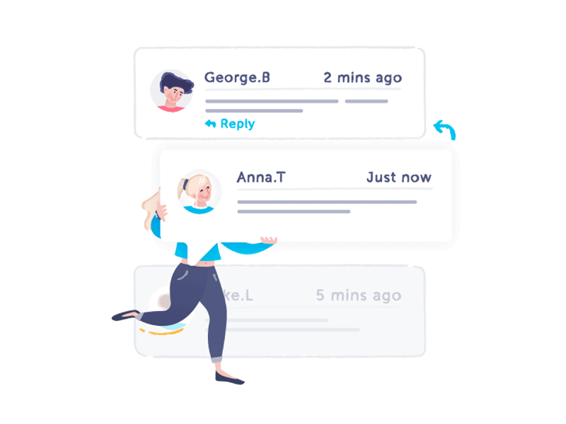 Conversational commenting airtasker animation character commenting conversation illustration people