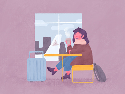Delayed flight character coffee illustration procreate simple travel