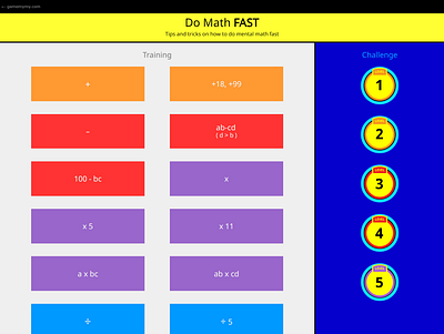 Math trick app design game game design graphic design math mobile ui