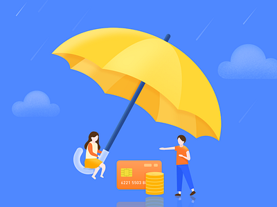 illustration for insurance flat girl insurance protection rainy reflection safe umbrella
