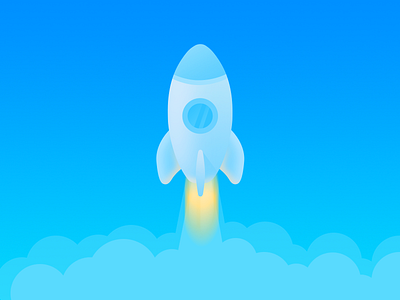 Rocket blue cloud flat gradient icon illustration launch rocket