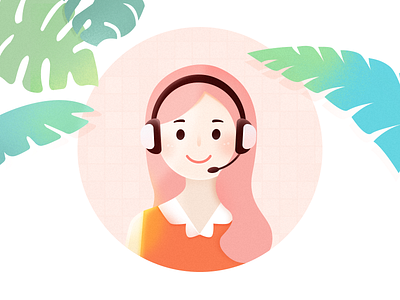 Customer Service character customer service girl illustration pink plant summer