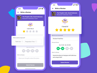 Rating & Review Design for Tempat.com app branding illustration mobile app mobile web purple rating review ui ui design user inteface ux