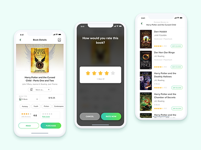 Mojoreads: Book Details, Rate and Browse Books app book browse button card detail list popup profile rate ui ux