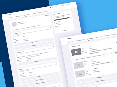 Cekaja: My Account account address application contact document edit flow image input nav occupation personal info profile settings tabs update user userflow wireframe