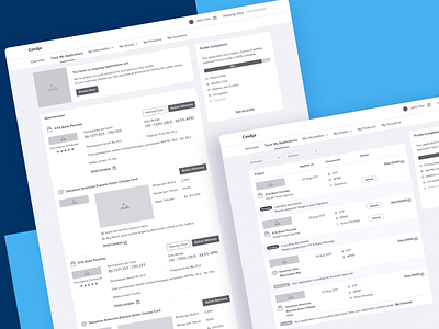 Cekaja: My Application application cards contact cta details edit filters finance flow nav navigation profile status tabs track user userflow ux wireframe