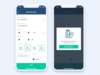 Arsip Sehat: Pill Reminder afternoon cards confirmation date doctor evening form health healthcare icon illustration input input field medicine morning navigation night pill reminder ui