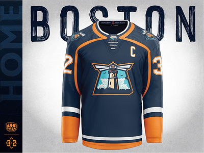 Boston Beacons - Uniforms boston branding harbor hockey ice lighthouse logo sports