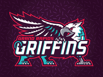 Grand Rapids Griffins - 90's Night Logos ahl contest detroit grand rapids griffins gryphon hockey jersey logo michigan purple red red wings sports teal tv