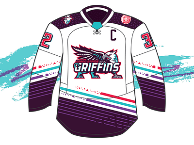 Grand Rapids Griffins - 90's Night Jersey ahl contest cup design detroit grand rapids griffins gryphon hockey jerseys logo nhl purple red red wings sports teal triangles