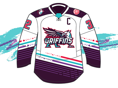 Grand Rapids Griffins - 90's Night Jersey ahl contest cup design detroit grand rapids griffins gryphon hockey jerseys logo nhl purple red red wings sports teal triangles