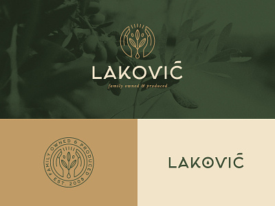 Laković badge brand and identity caring hands flat design logo logomark olive oil symbol