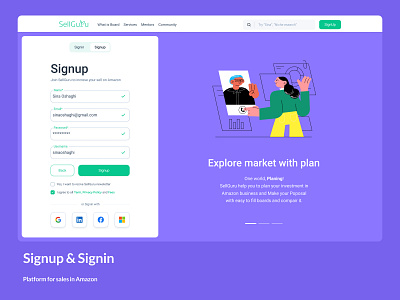 Signup SellGuru google linkedin login microsoft password platform signout signup web
