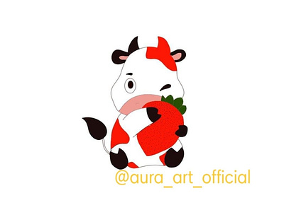 Cow Cuddling a Strawberry animation design graphic design illustration