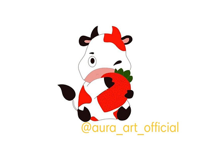 Cow Cuddling a Strawberry