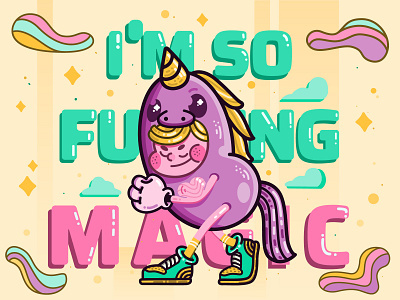 Magic Unicorn colorful design flat funny graphic design illustration unicorn vector