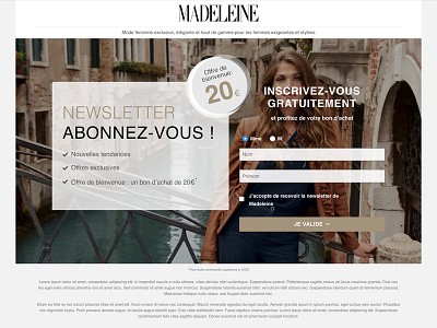 Madeleine - Landing Page form landing page newsletter subscription ui ux website