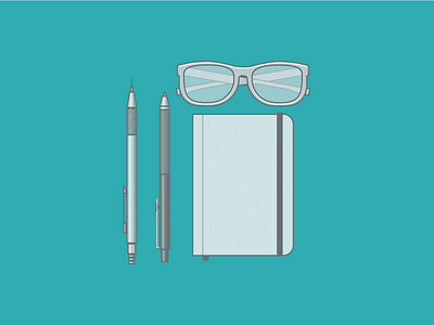 Tools of the Trade glasses illustration led notebook pen pencil