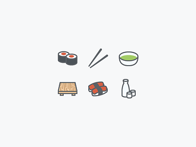 Sushi Icons amazing board chopsticks fish food icons sake sushi tea