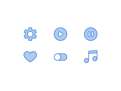 Music Playing Icons icons like music note pause play set settings switch