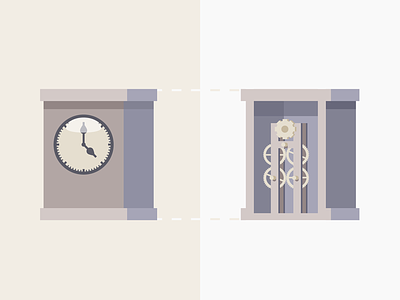Outside vs Inside clock cross section episode gears icon illustration inside outside podcast time