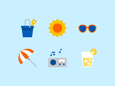 Summer Icons glasses icons lemonade radio shovel summer sun umbrella