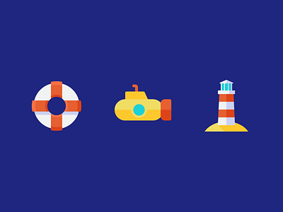 Out at Sea Icons icons life preserver lighthouse nautical ocean sea submarine