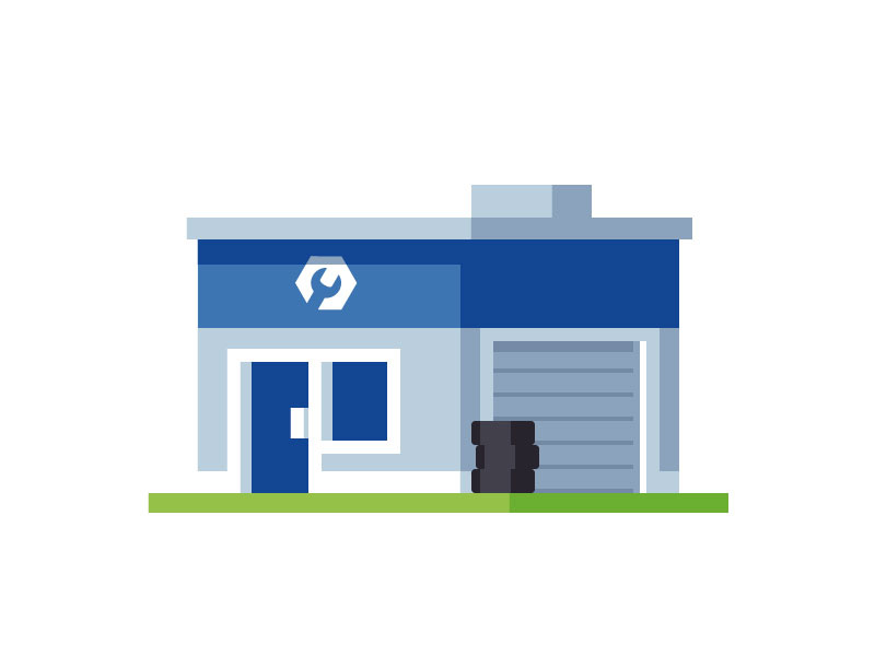 Tire Shop illustration mechanic repair auto building shop tires
