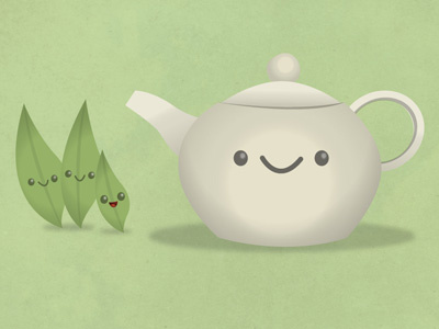 Time For Tea cute fun happy illustration leaves tea teapot