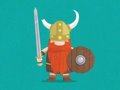 Short Viking beard boots fun horns illustration redhead shield sword viking