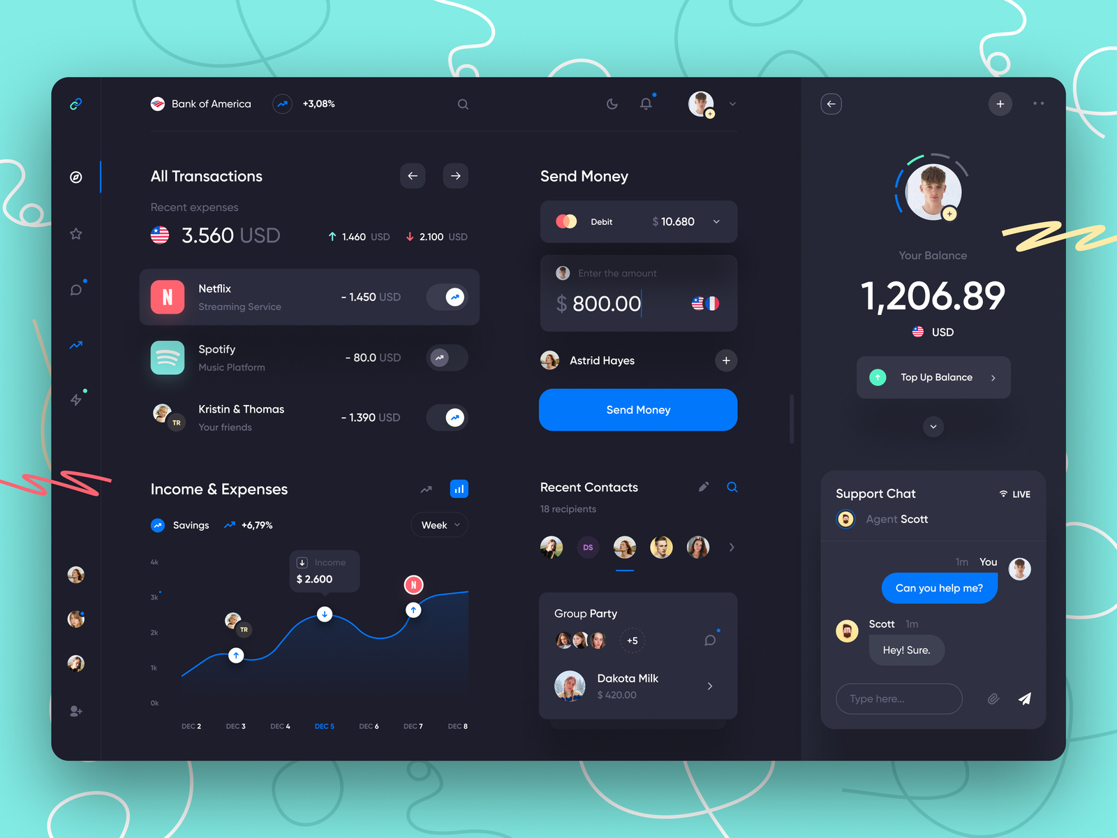 Banking App Dashboard Dark by Golo on Dribbble