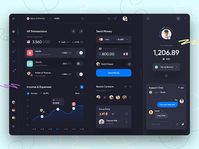 Banking App Dashboard Dark app banking blue card clean concept dark dark mode design fintech interface minimal ui user experience user interface ux web webdesign