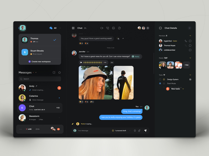 Web Messenger UI app chat dark dashboard design golo interface messenger minimal product design social ui ui design user experience user interface ux ux design web web design