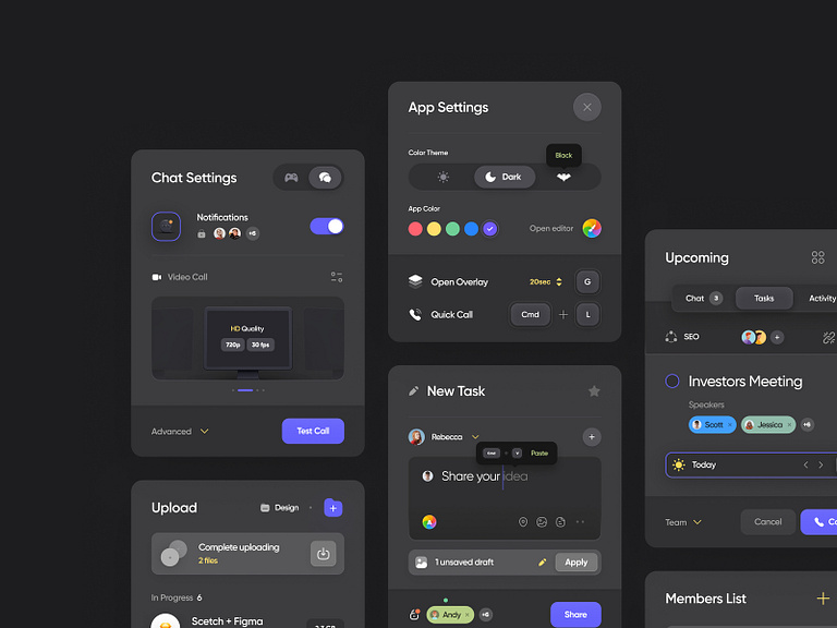 Dark UI for Cards Components by Golo on Dribbble