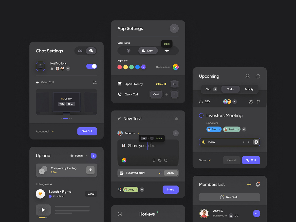 Dark UI for Cards Components by Golo on Dribbble