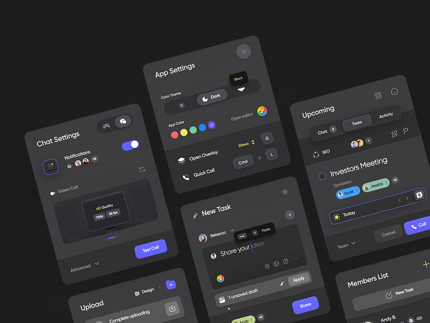 Dark UI for Cards Components by Golo on Dribbble