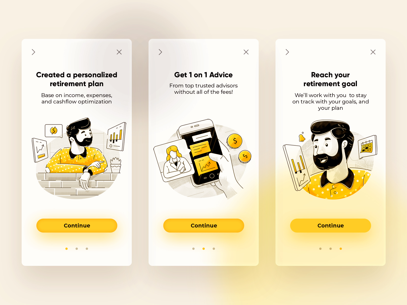 Insurance Onboarding illustration glass clean yellow character ux ui
