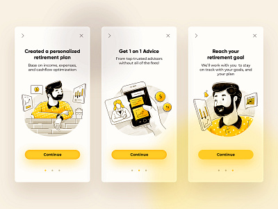 Insurance Onboarding illustration character clean glass ui ux yellow