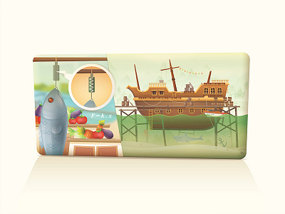 Fish, Fruit & Pirate Ship Illustration boat education fish flat fruit game game design illustration pirate sea ship vector