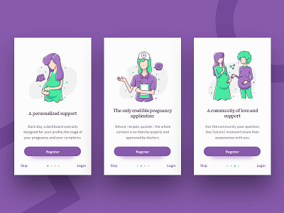 Pregnancy Diary Onboarding baby character flat design flat illustration illustration onboarding pregnancy onboarding pregnant purple simple onboarding ui vector