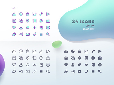 Icons most used by UI designers ( vol. 1 ) app colors concept design flat flat icons gradient color icon inspiration line icon line icons logo ui ui ux design ux vector