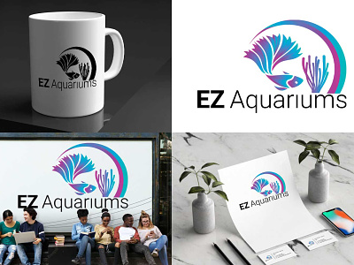 EZ Aquariums Logo Design aquarium aquatic branding catfish coral design fish fish lover fish tank fishbowl goldfish graphic design guppy logo logo design marine pond pool tank tropical fish