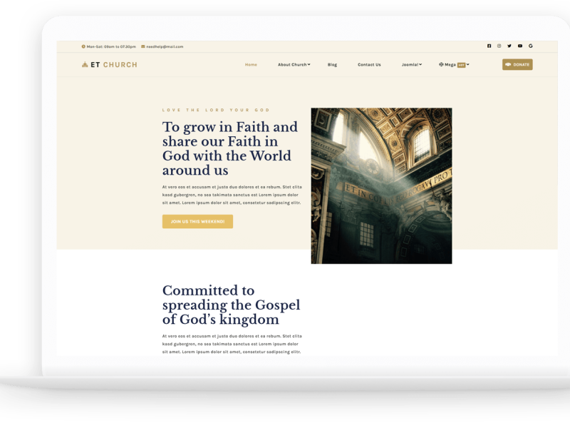 ET Church Free Responsive Joomla Church Templates by Engine Templates
