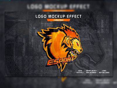 3D Black Esport Logo Mockup Effect black esport grunge lion