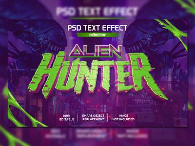 Alien Hunter Green Purple 3d Text Effect