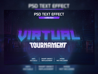 Virtual Tournament Digital Hologram Text Effect design esport hologram illustration logo nineties text style